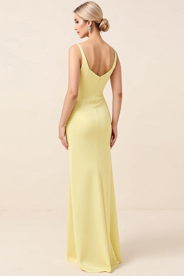 Robe de demoiselle d’honneur longue fourreau froncé en satin bleu ciel